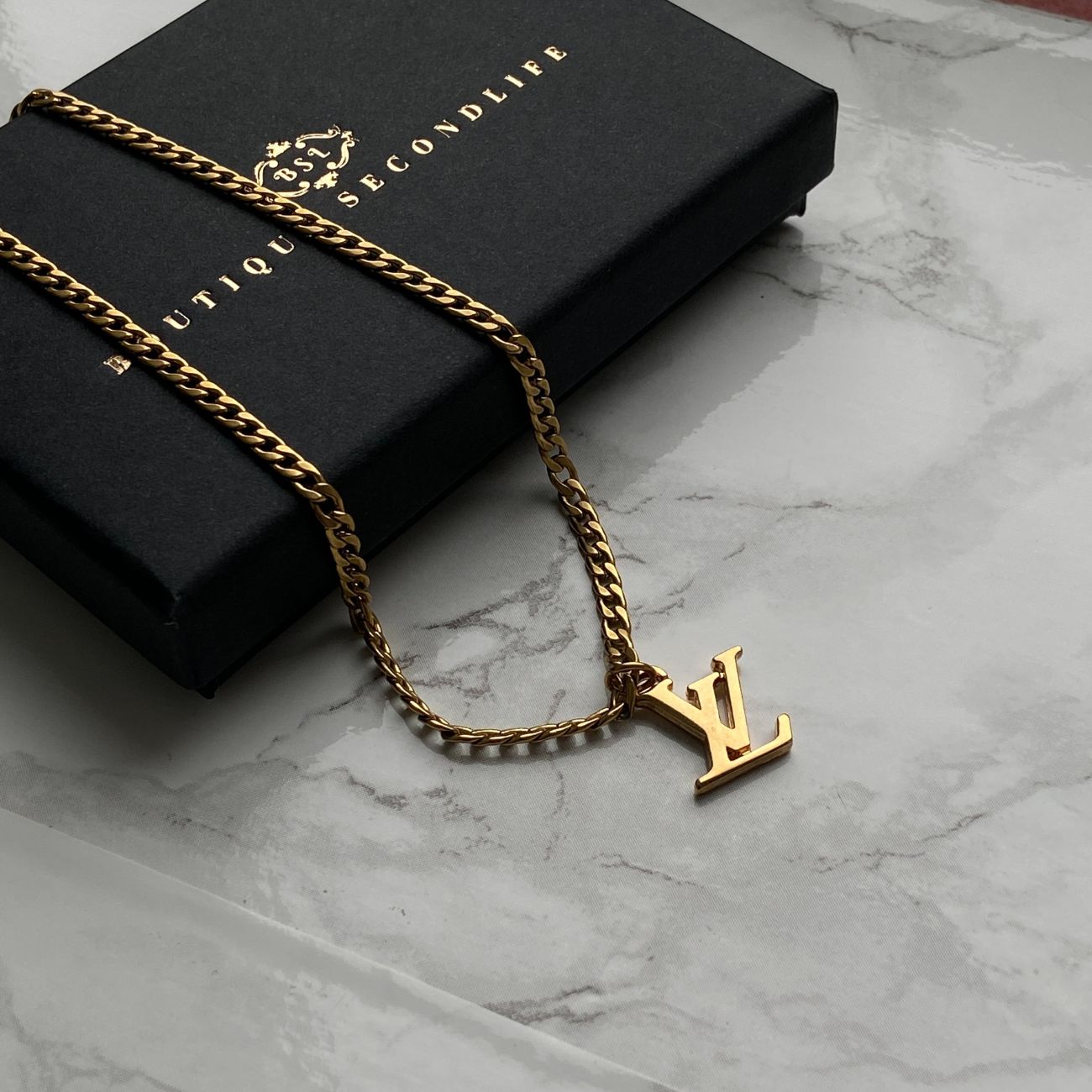 Authentic Louis Vuitton Logo Pendant- Necklace