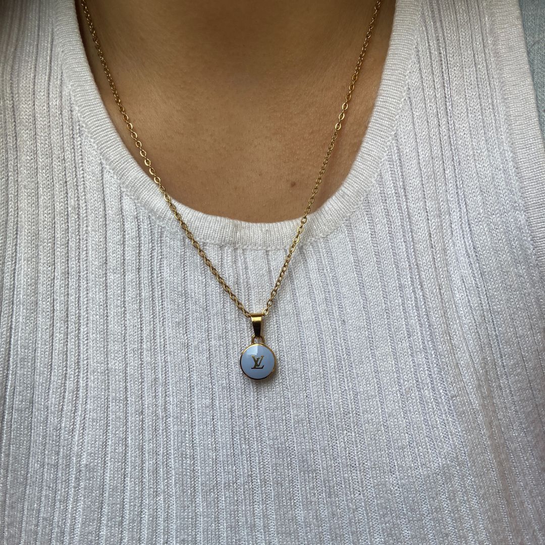 Authentic Louis Vuitton Baby Blue Logo Pendant- Upcycled Necklace