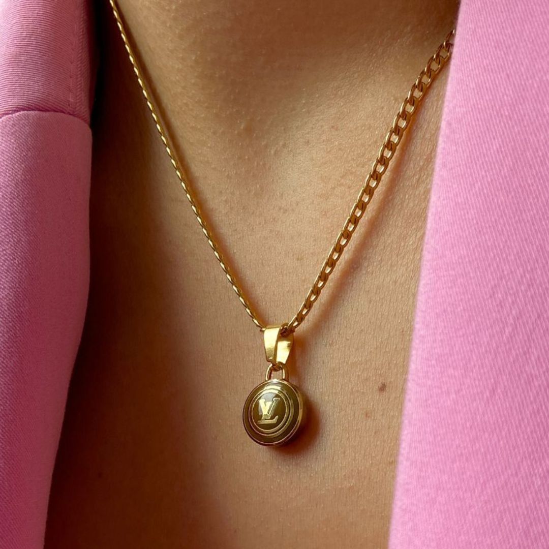 Authentic Louis Vuitton Logo Sienna Pendant -  Necklace