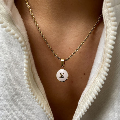 Authentic Louis Vuitton Logo White Pendant- Necklace