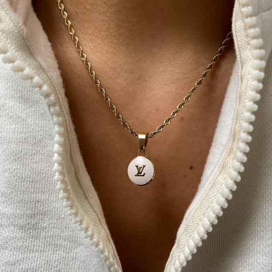 Authentic Louis Vuitton Logo White Pendant- Necklace