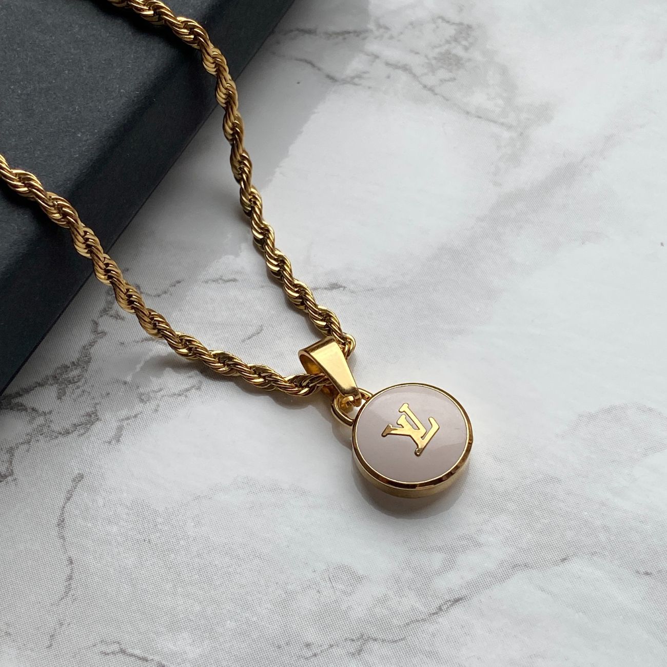 Authentic Louis Vuitton Logo White Pendant- Necklace