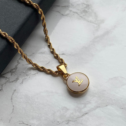 Authentic Louis Vuitton Logo White Pendant- Necklace