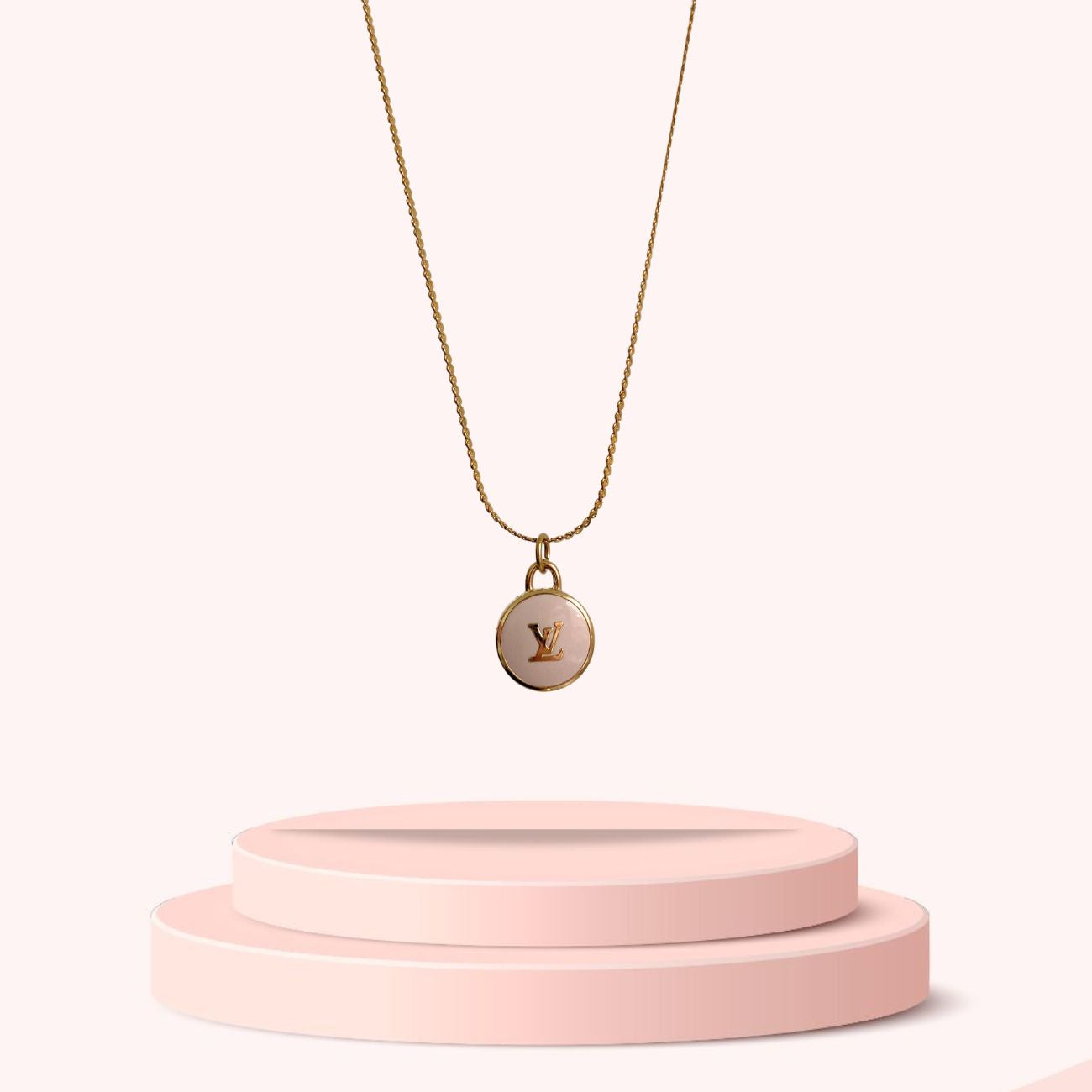 Authentic Louis Vuitton Logo White Pendant- Necklace