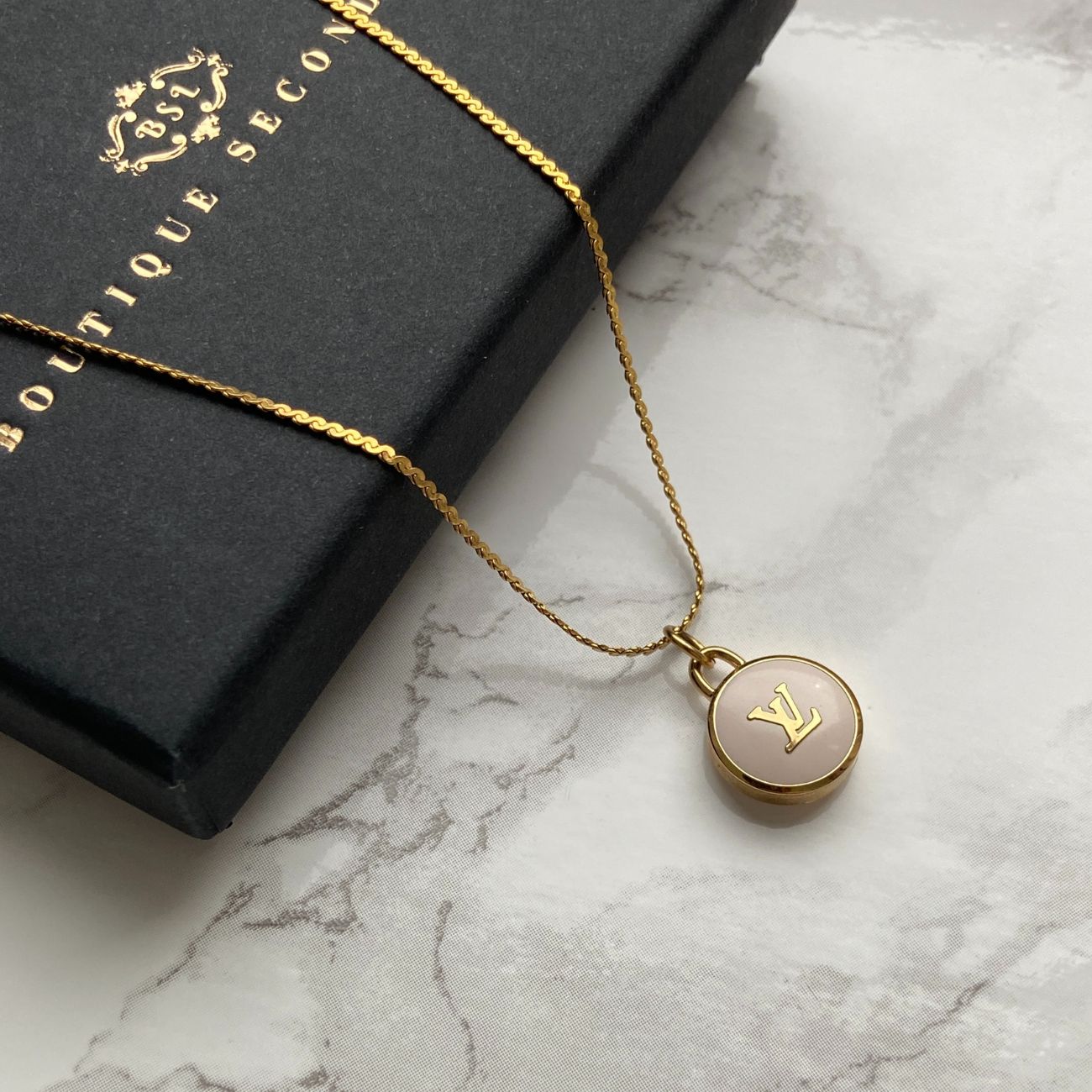 Authentic Louis Vuitton Logo White Pendant- Necklace