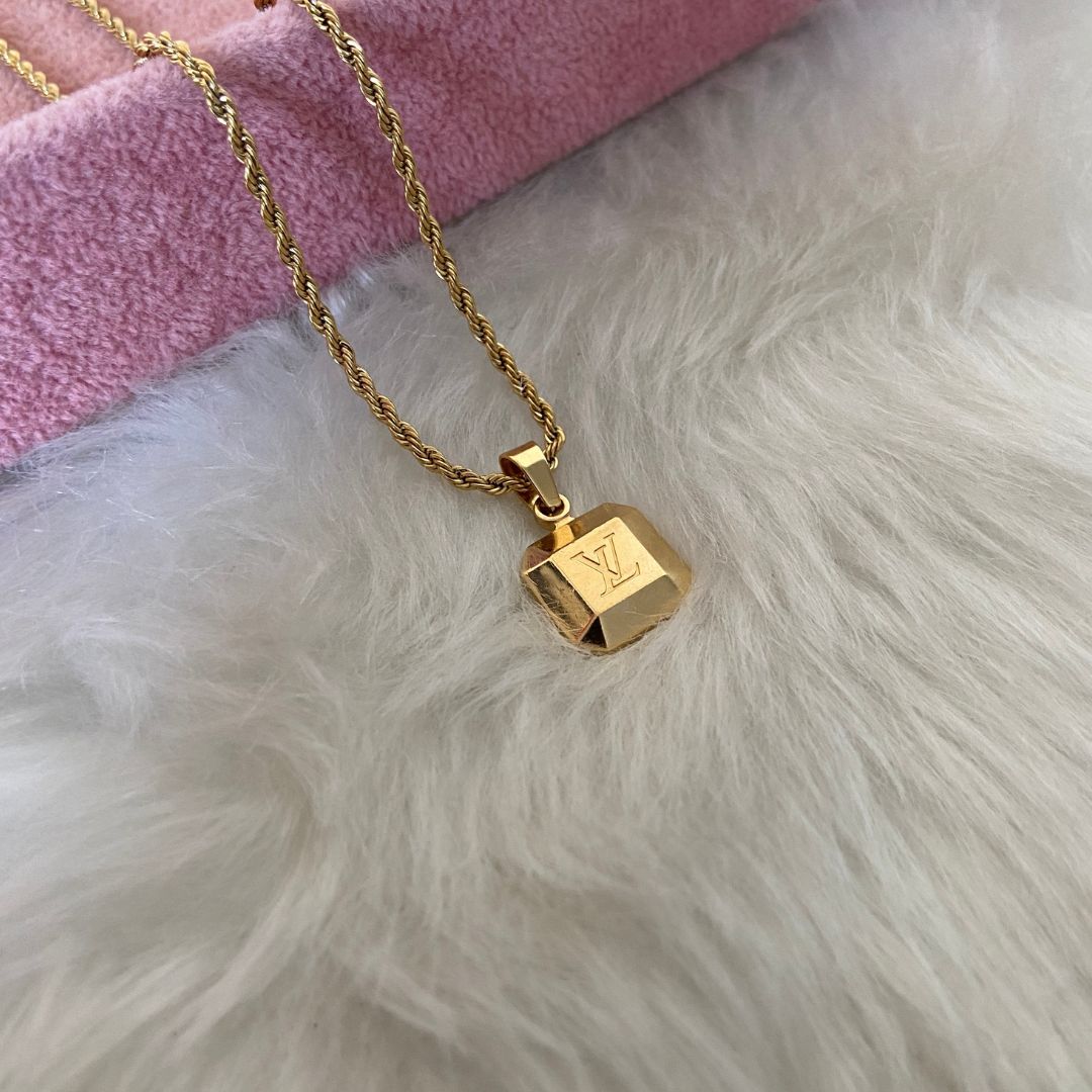 Authentic Louis Vuitton Square Logo Pendant-Repurposed Necklace
