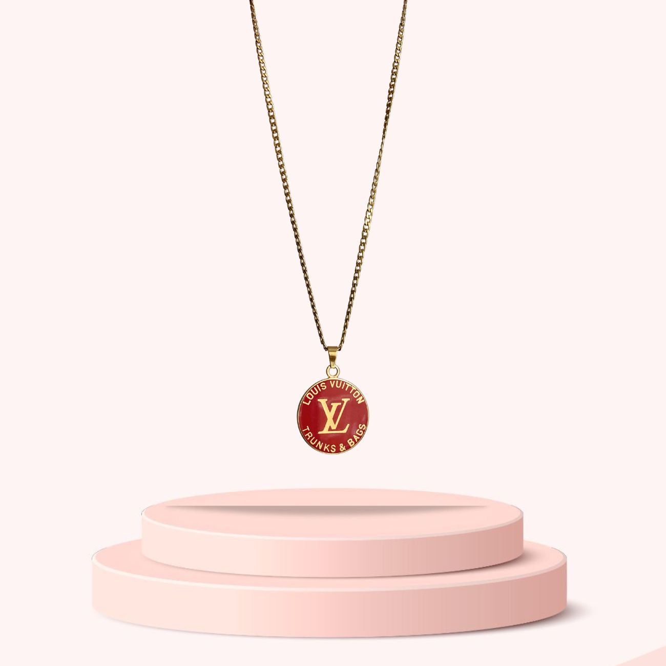 Authentic Louis Vuitton Red Round Pendant- Reworked Necklace