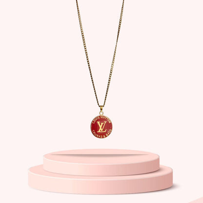 Authentic Louis Vuitton Red Round Pendant- Reworked Necklace