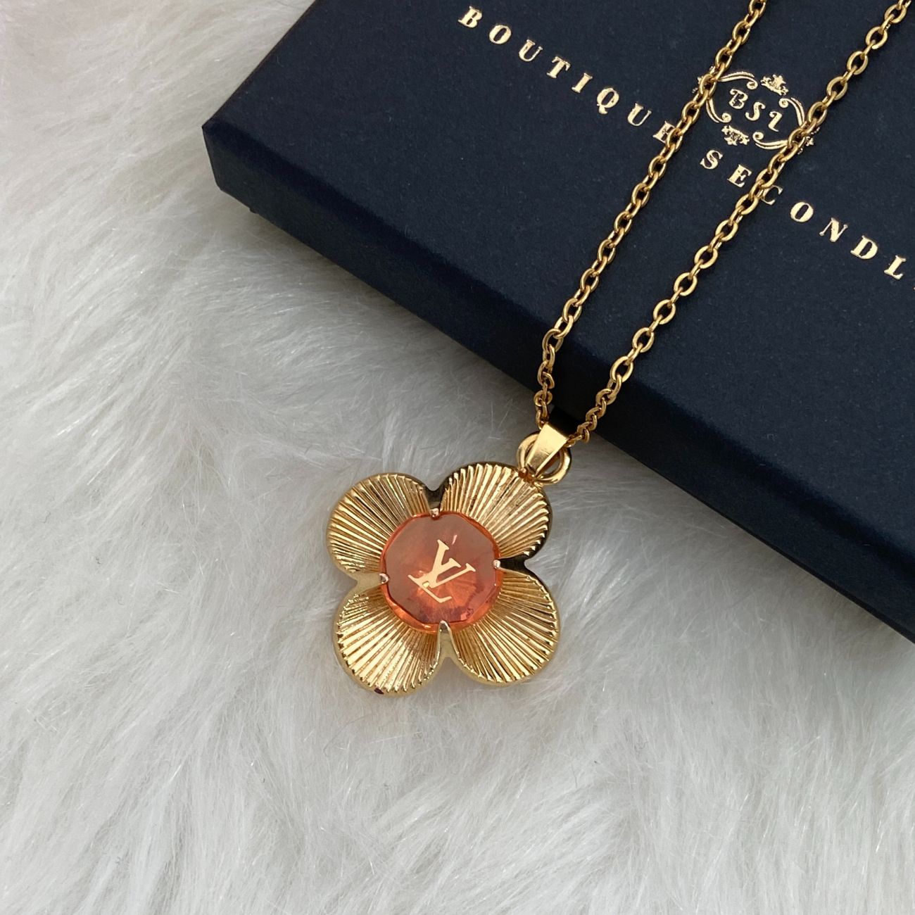 Authentic Louis Vuitton Pendant Flower-Reworked Necklace