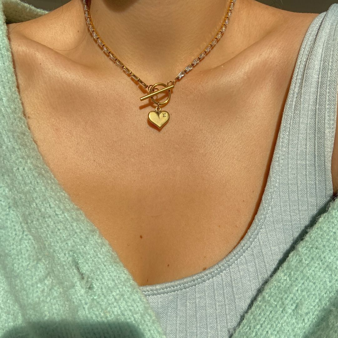 Authentic Louis Vuitton Pendant Heart  Reworked Diamante Necklace