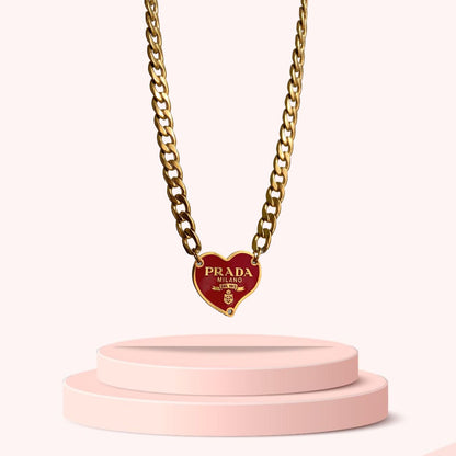 Authentic Prada Red Heart tag - Repurposed Necklace