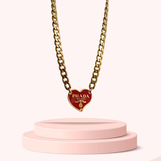 Authentic Prada Red Heart tag - Repurposed Necklace