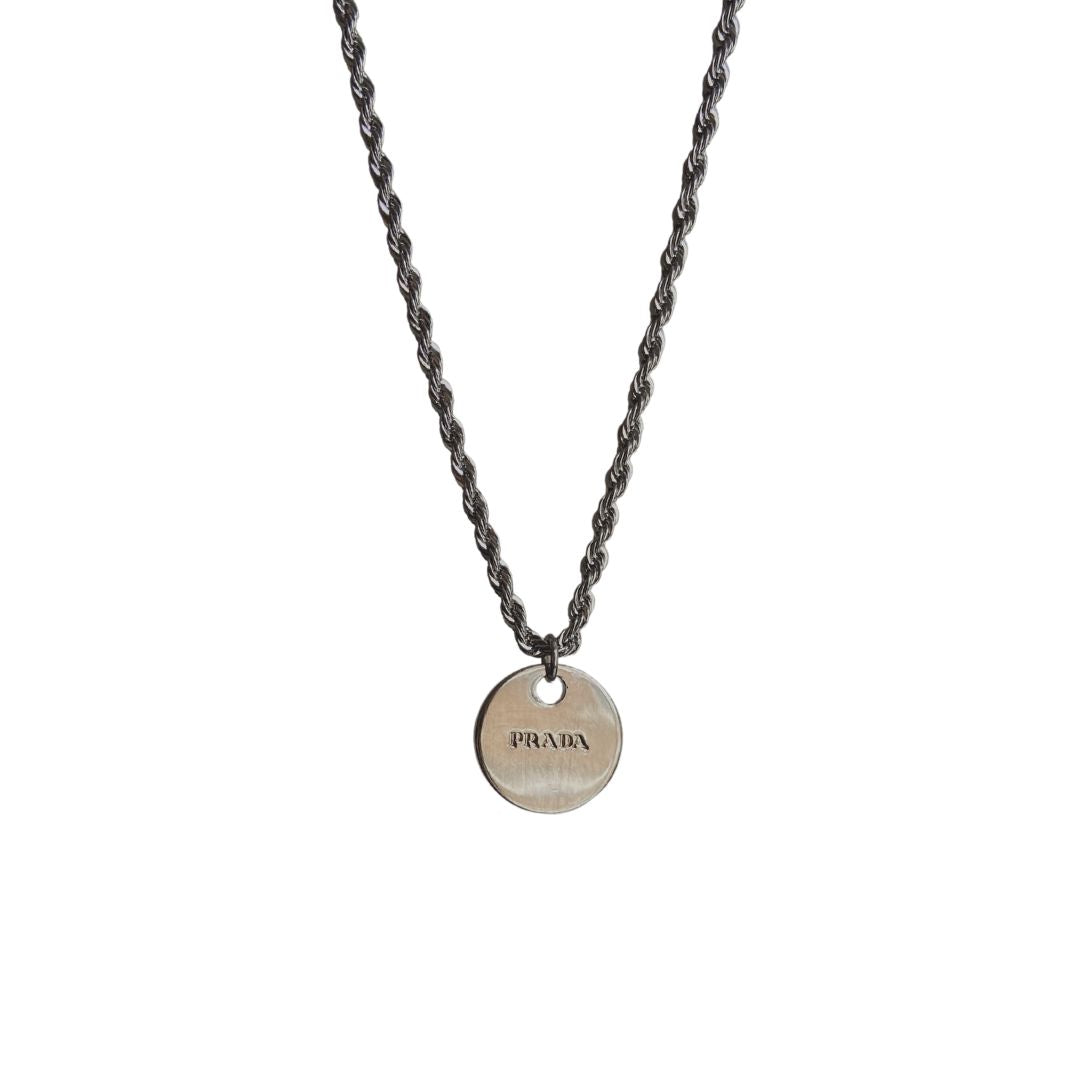 Authentic Silver Prada Mini circle tag - Repurposed Necklace