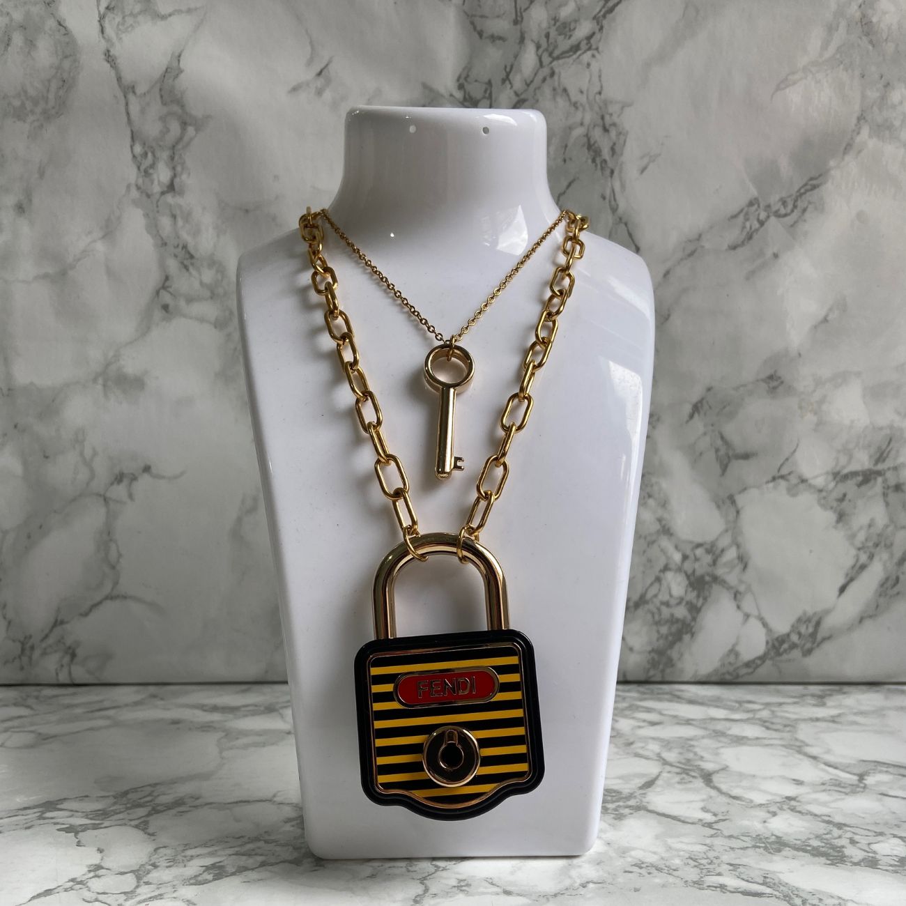 Authentic Fendi Pecan Padlock with Key on Chain- Repurposed Necklace