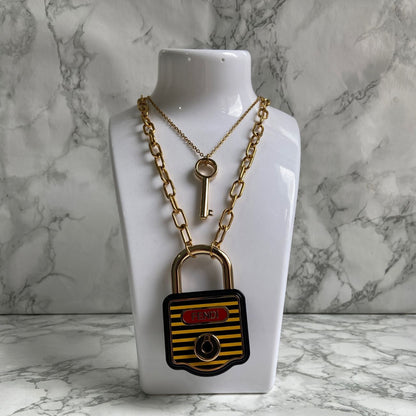 Authentic Fendi Pecan Padlock with Key on Chain- Repurposed Necklace