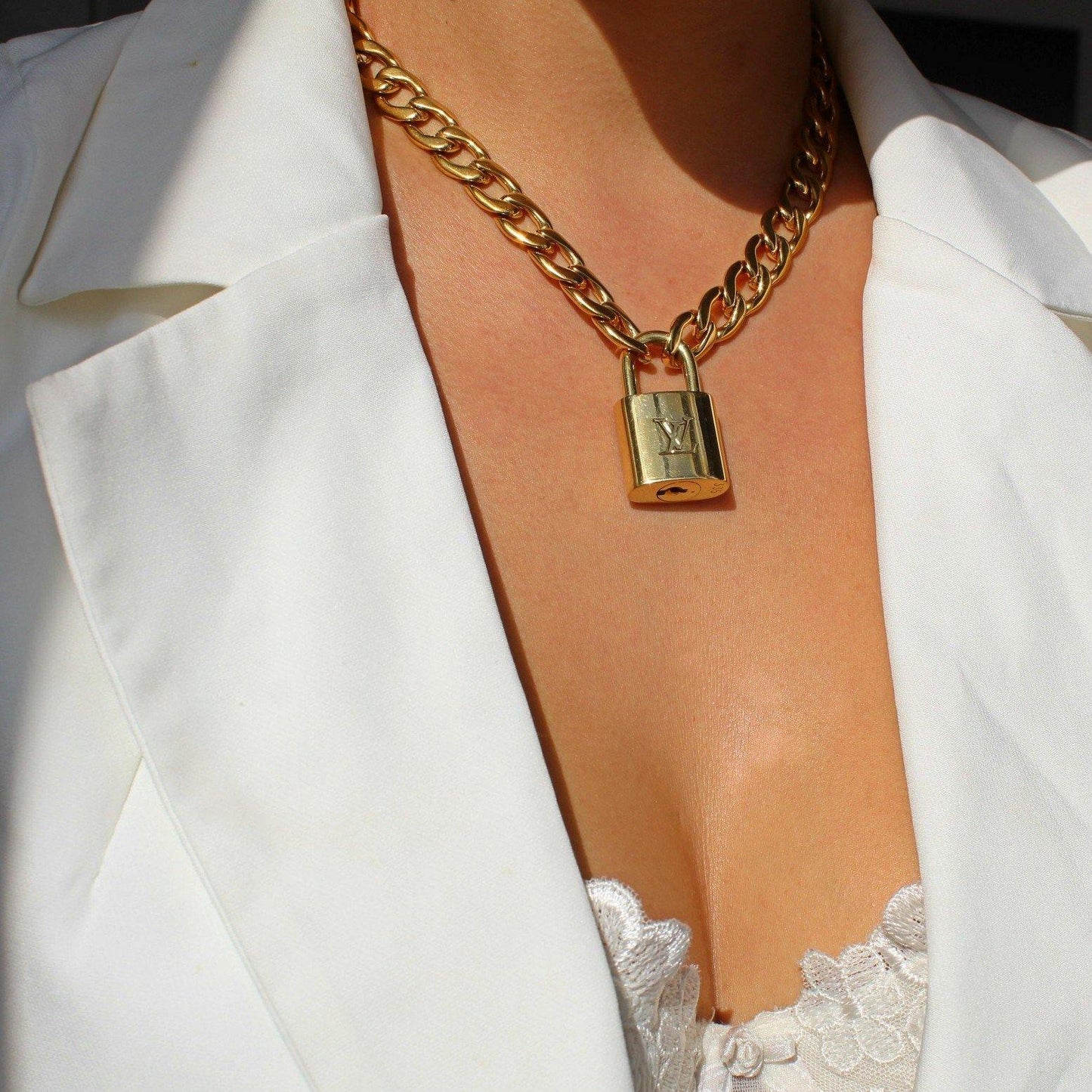Padlock with Chunky Chain Necklace NO KEY