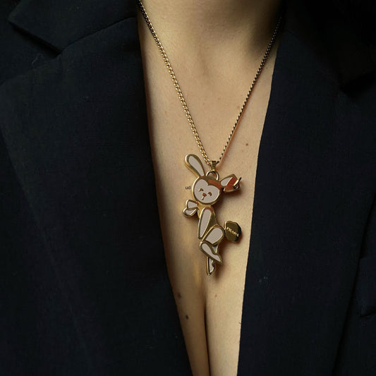 Authentic Prada Bunny Steel Charm - Repurposed Necklace