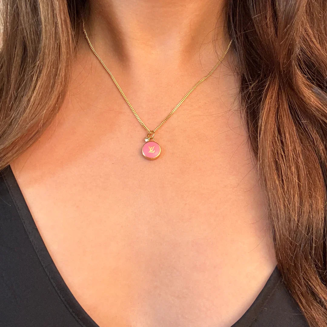 Authentic repurposed Louis Vuitton monogram necklace with crystal charm
