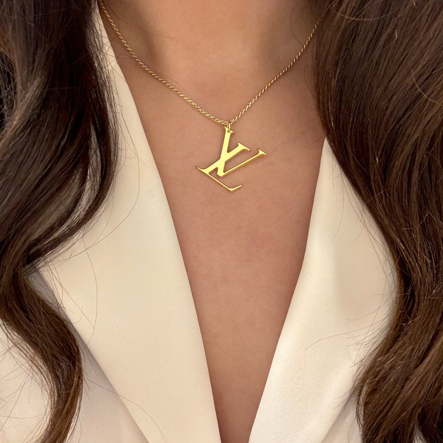 Authentic repurposed Louis Vuitton logo necklace
