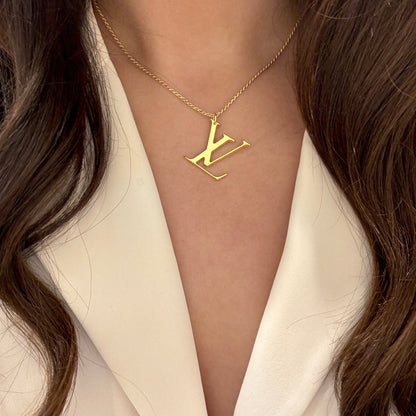 Authentic repurposed Louis Vuitton logo necklace