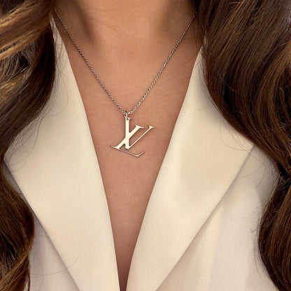 Authentic repurposed Louis Vuitton logo necklace