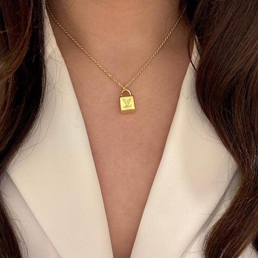 Authentic repurposed Louis Vuitton logo necklace