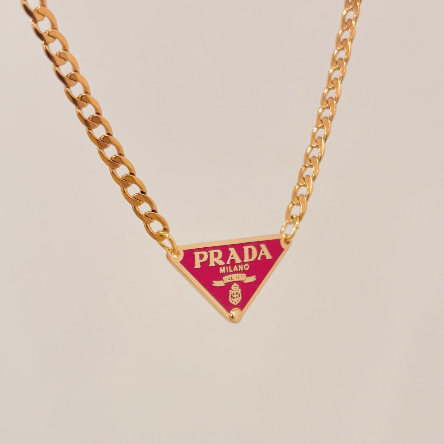 Authentic repurposed Prada 16” logo necklace