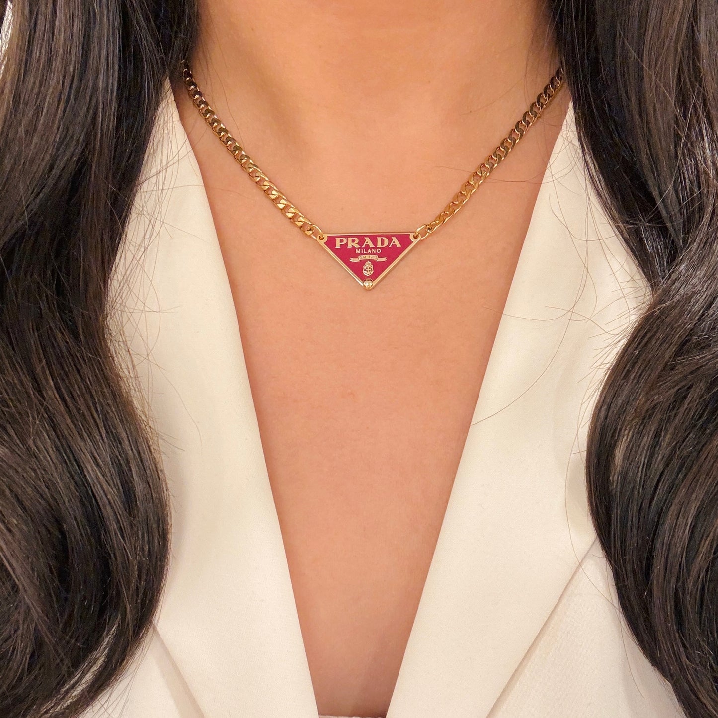 Authentic repurposed Prada 16” logo necklace