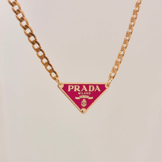 Authentic repurposed Prada 16” logo necklace