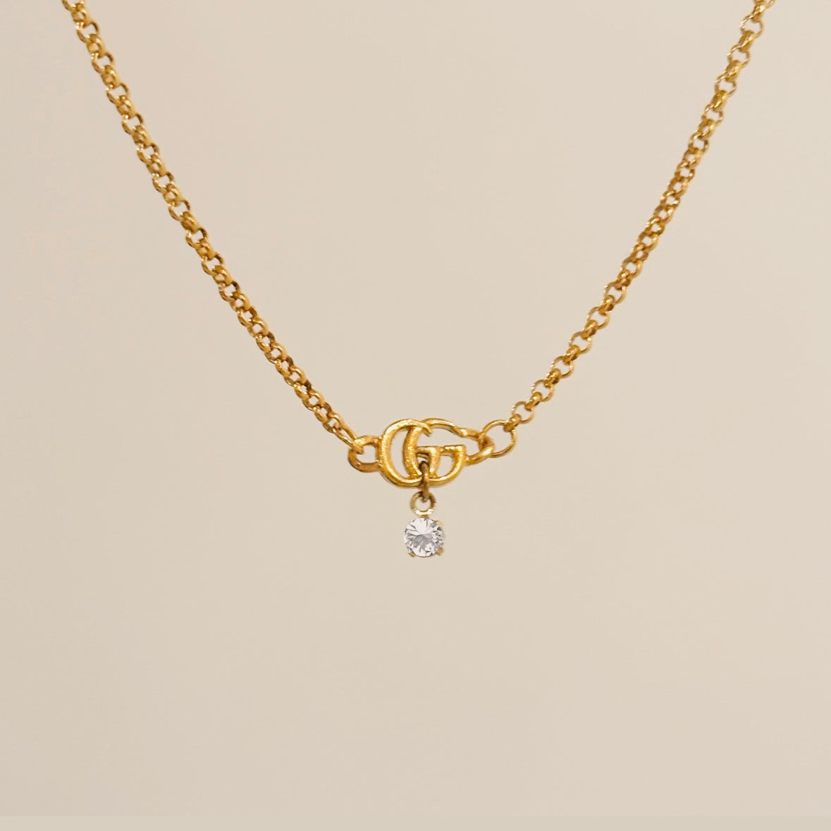 Authentic repurposed Gucci marmont logo necklace