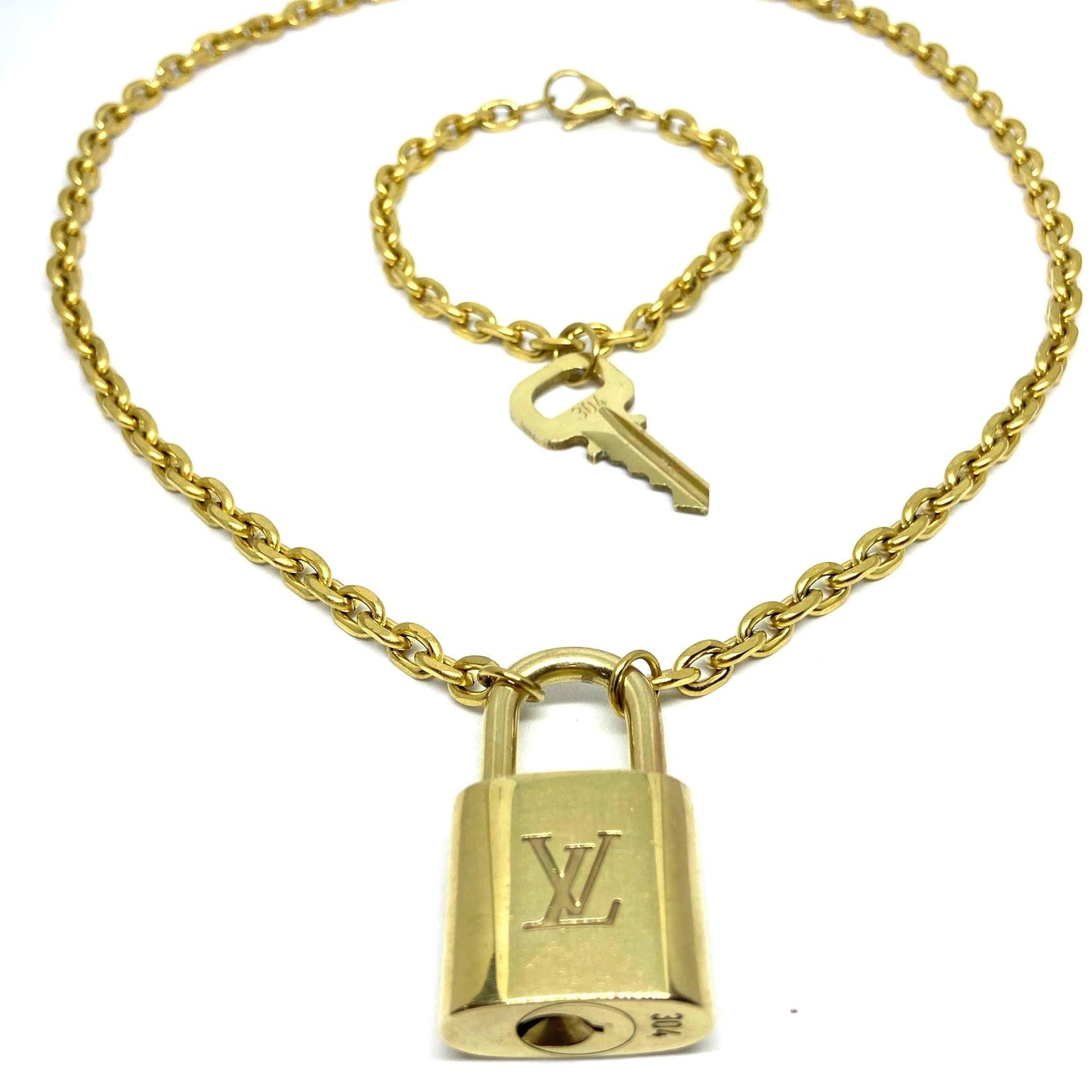 Louis Vuitton Padlock Necklace Bracelet Key Set for Him