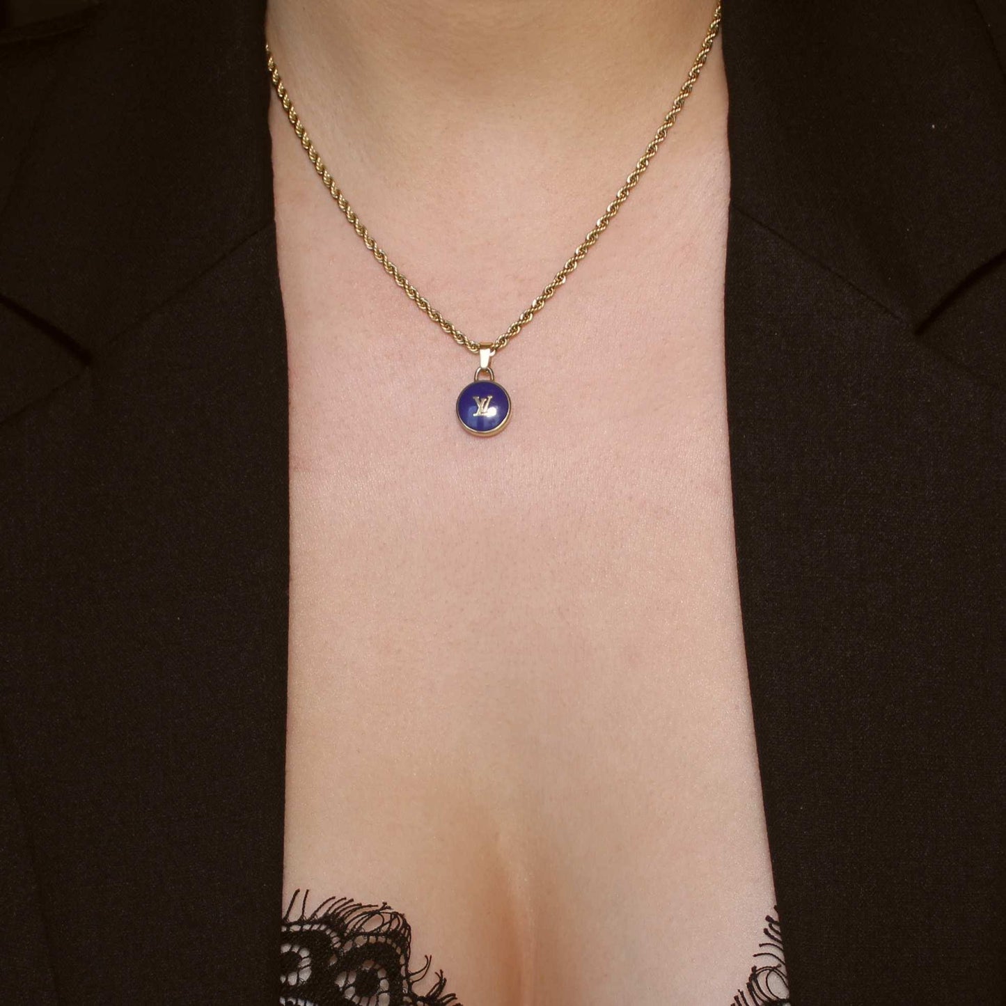 Authentic Louis Vuitton Logo Pendant- Necklace
