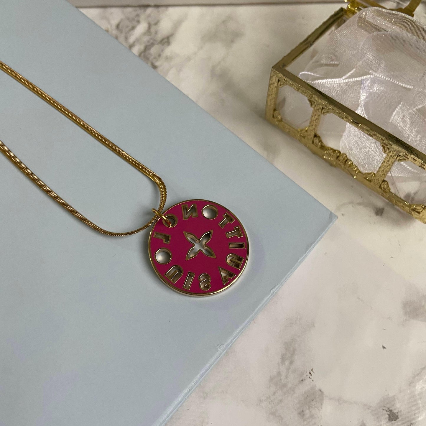 Authentic Looping Charm Green & Fuscia - Reworked Necklace