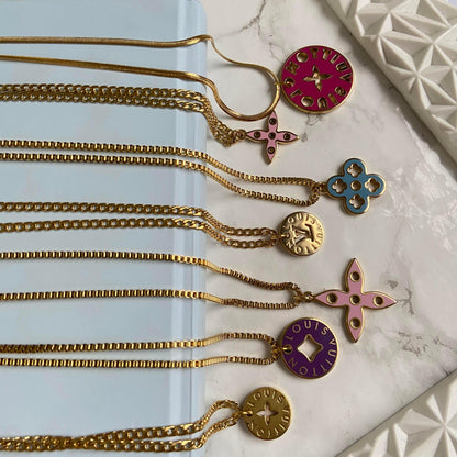 Authentic Looping Charm Green & Fuscia - Reworked Necklace
