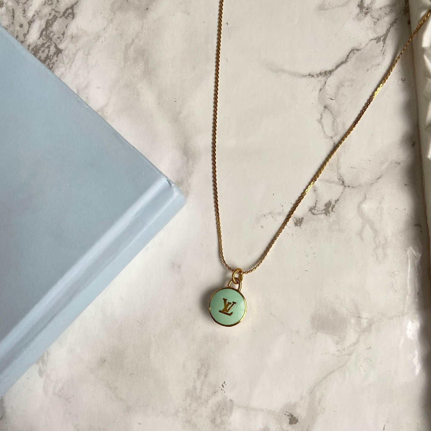 Authentic Louis Vuitton Logo Mint Pendant- Necklace