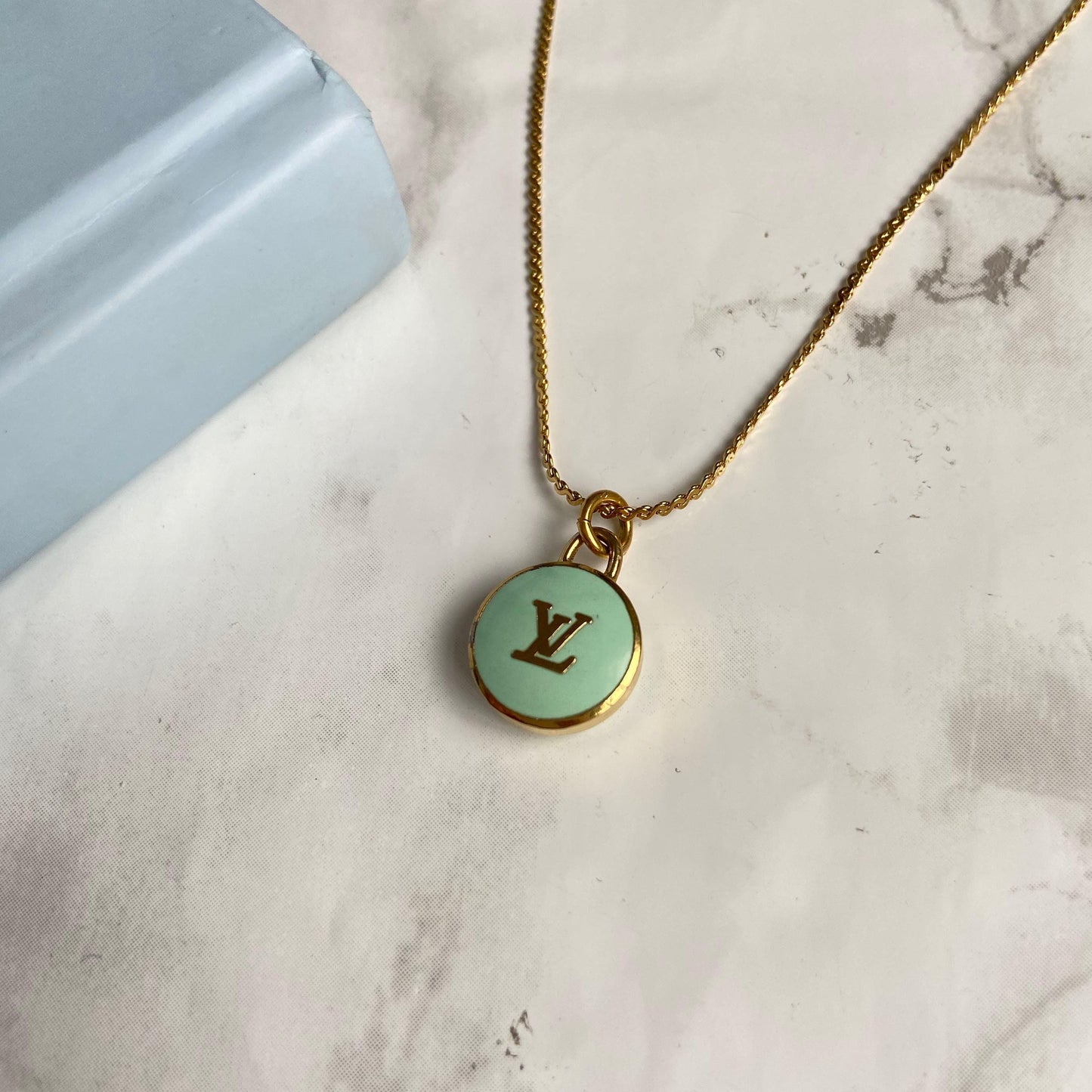 Authentic Louis Vuitton Logo Mint Pendant- Necklace