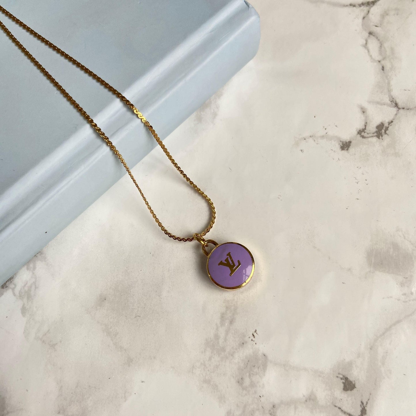 Authentic Louis Vuitton Logo Purple Pendant- Necklace