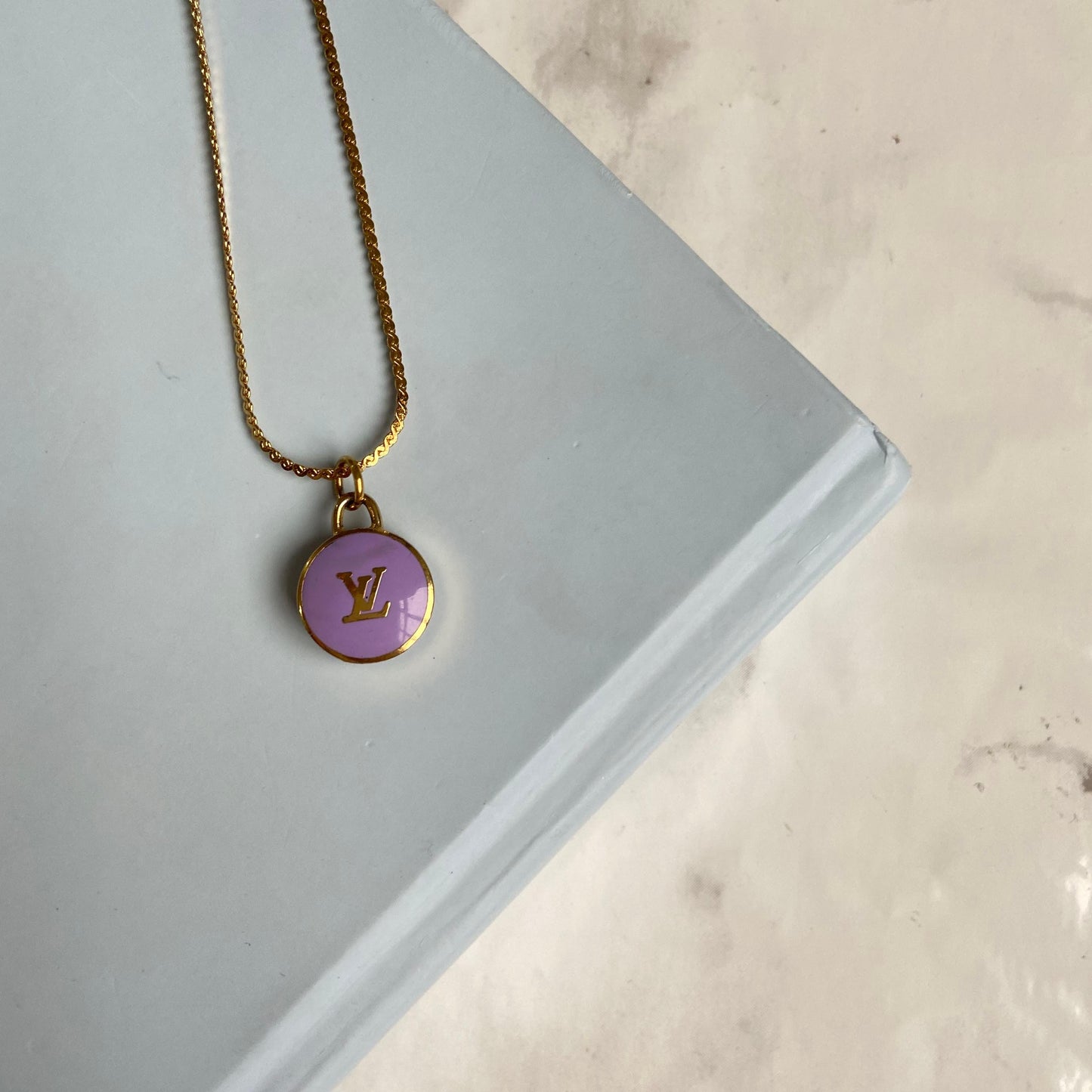 Authentic Louis Vuitton Logo Purple Pendant- Necklace