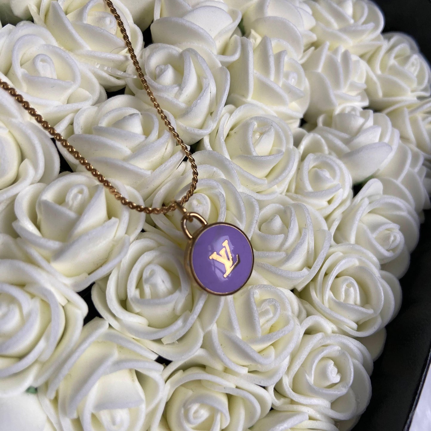 Authentic Louis Vuitton Logo Purple Pendant- Necklace