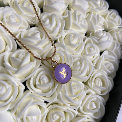Authentic Louis Vuitton Logo Purple Pendant- Necklace
