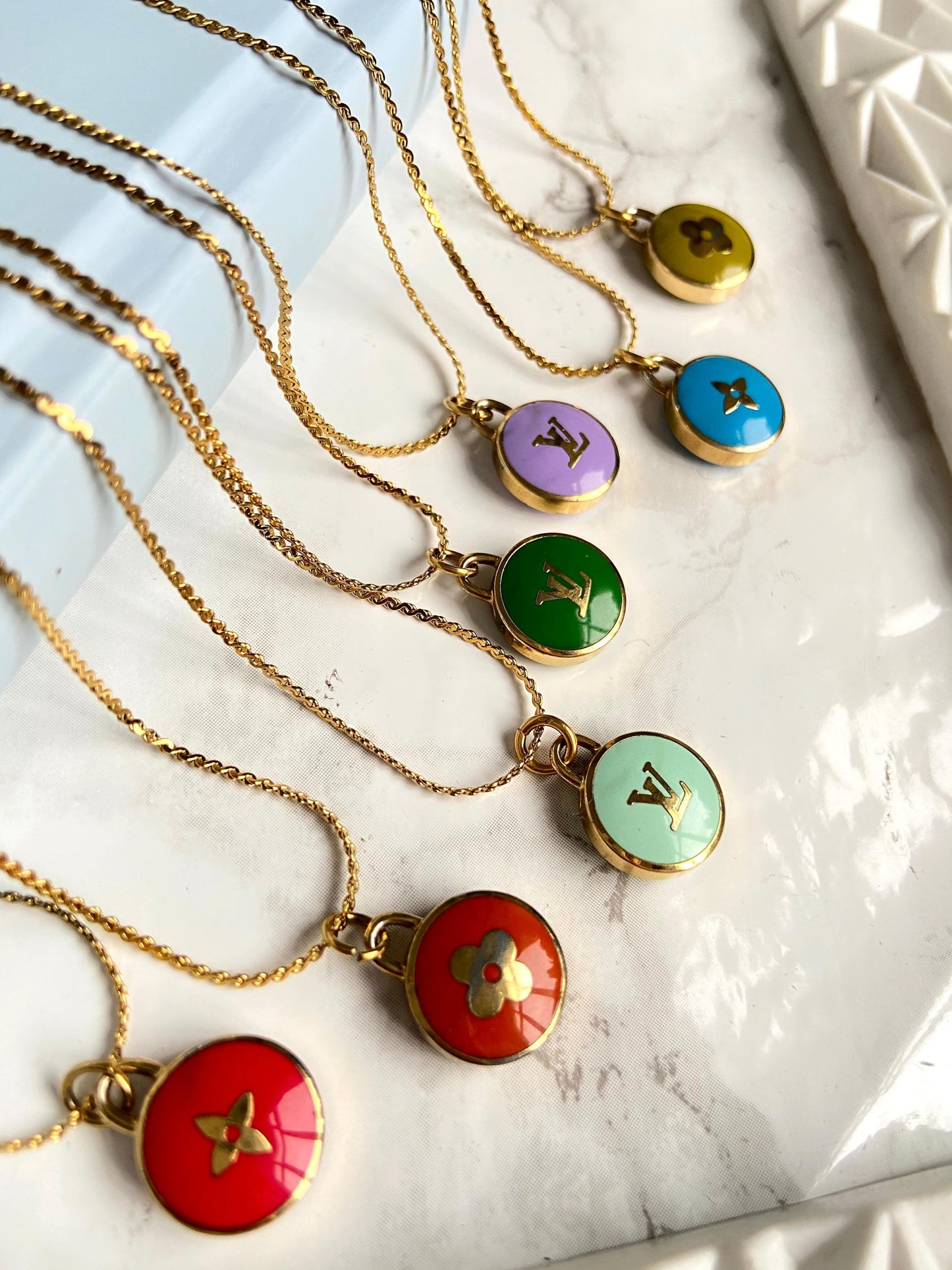 Authentic Louis Vuitton Logo Purple Pendant- Necklace