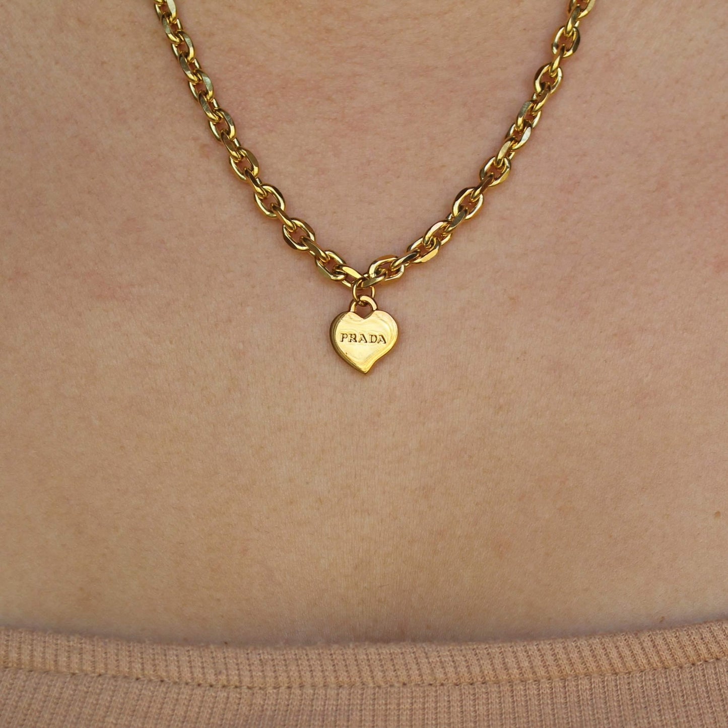 Repurposed Authentic Prada Mini Heart tag - Necklace