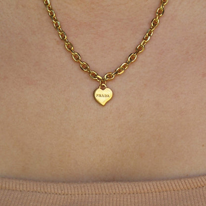 Repurposed Authentic Prada Mini Heart tag - Necklace