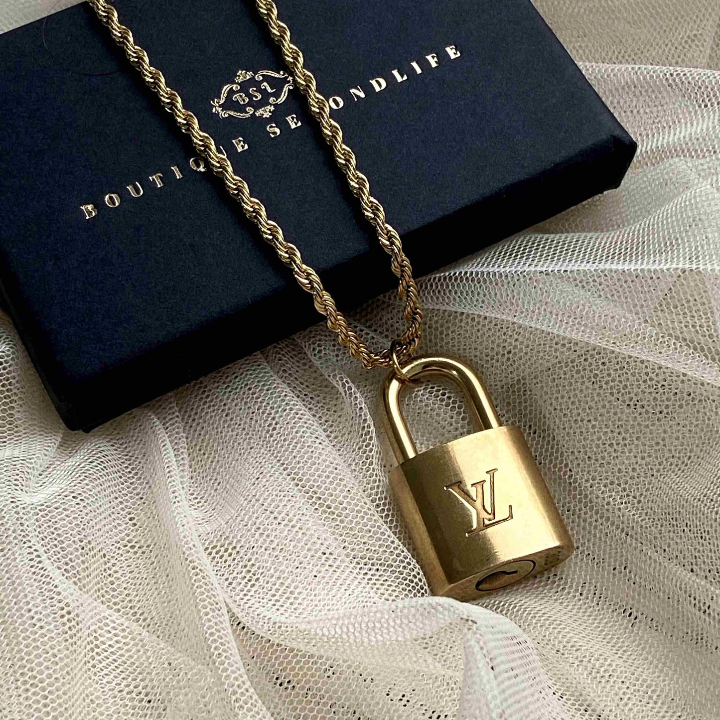 Authentic Louis Vuitton Padlock with Rope Chain Necklace