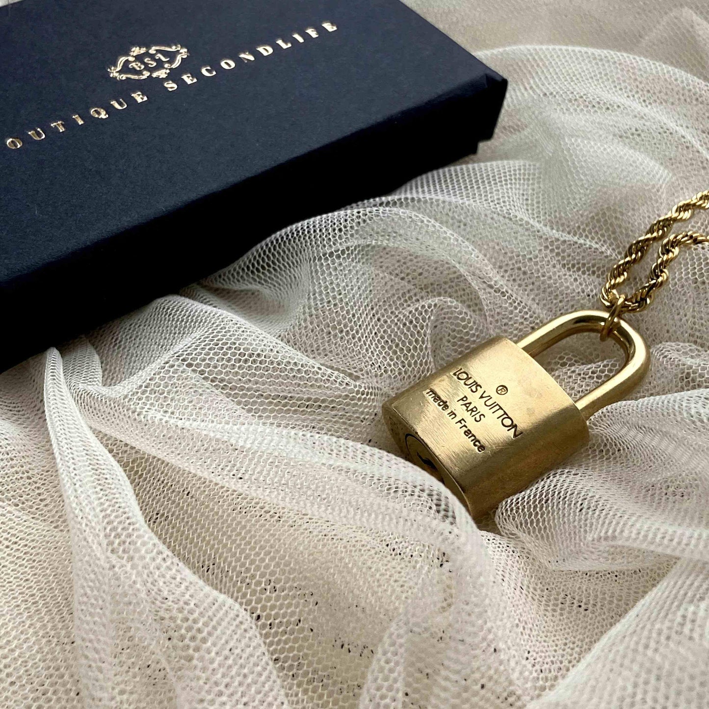 Authentic Louis Vuitton Padlock with Rope Chain Necklace