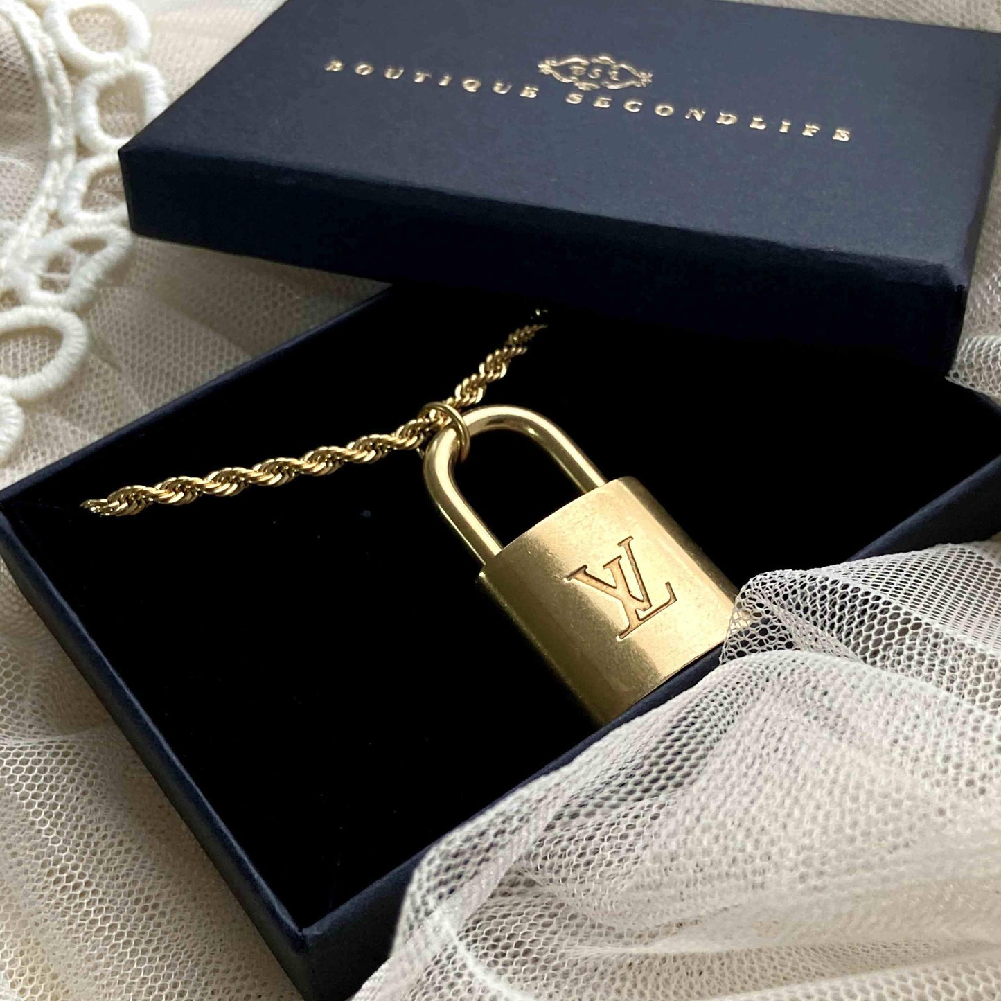 Authentic Louis Vuitton Padlock with Rope Chain Necklace