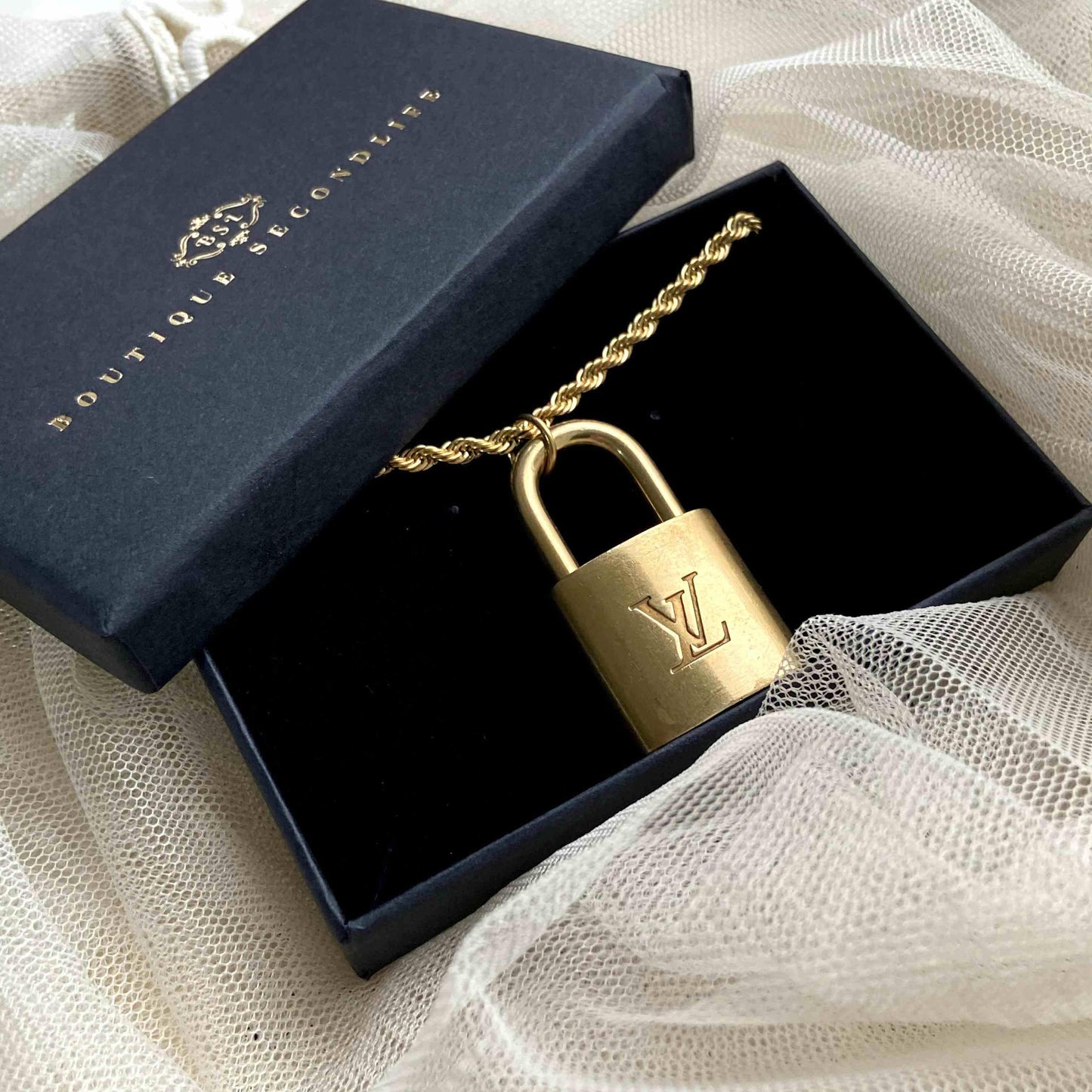Authentic Louis Vuitton Padlock with Rope Chain Necklace