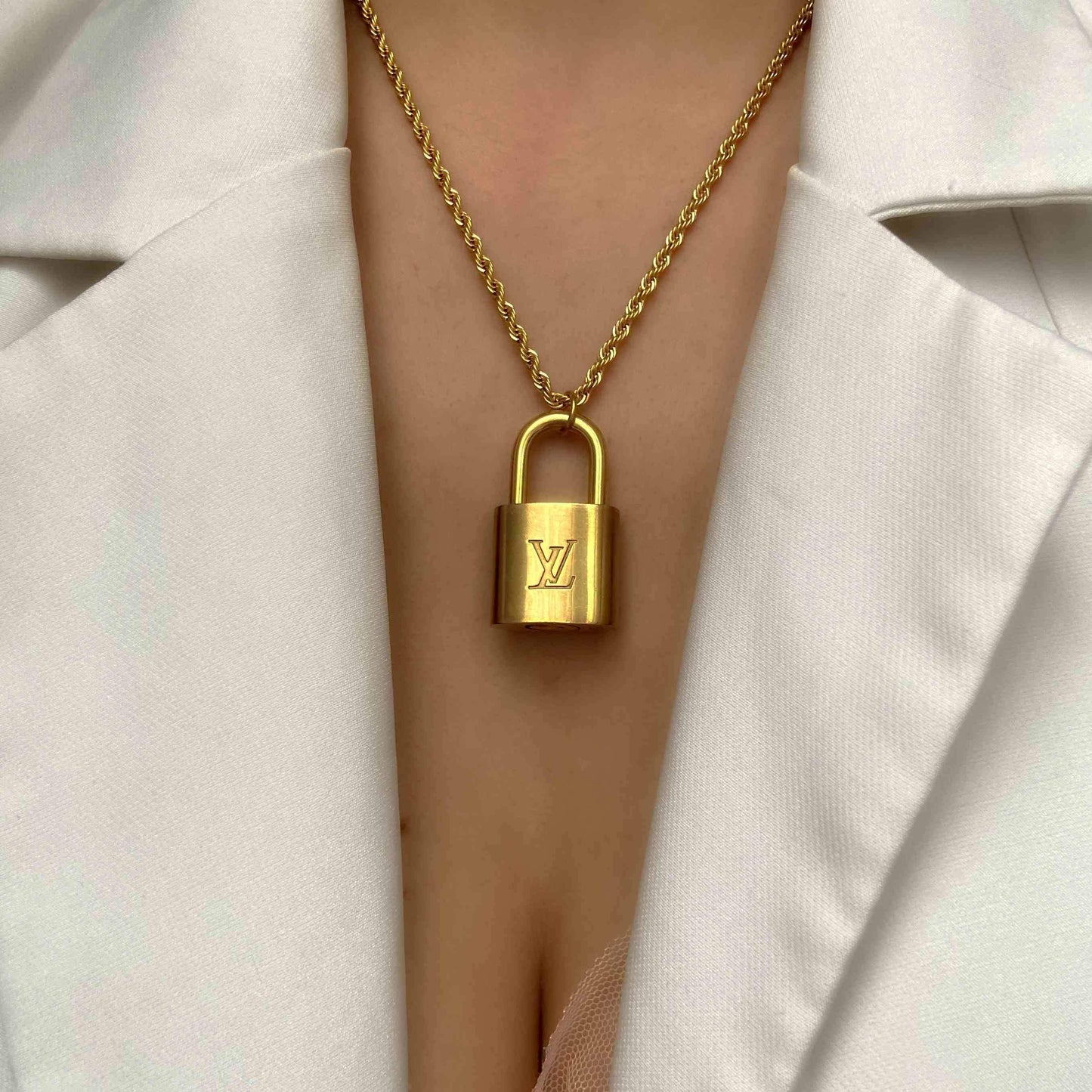 Authentic Louis Vuitton Padlock with Rope Chain Necklace