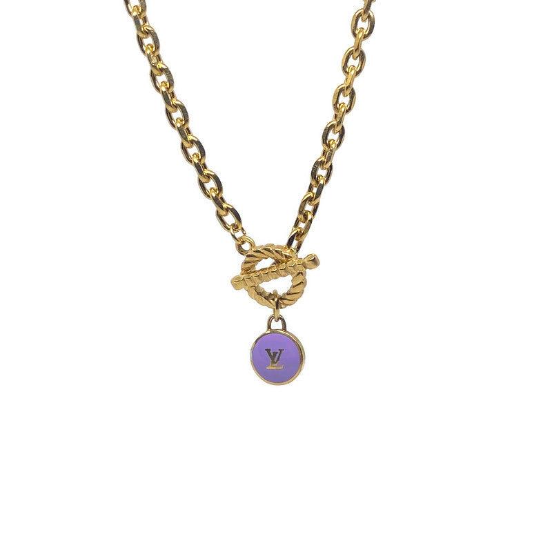 Authentic Louis Vuitton Logo Purple Pendant- Necklace