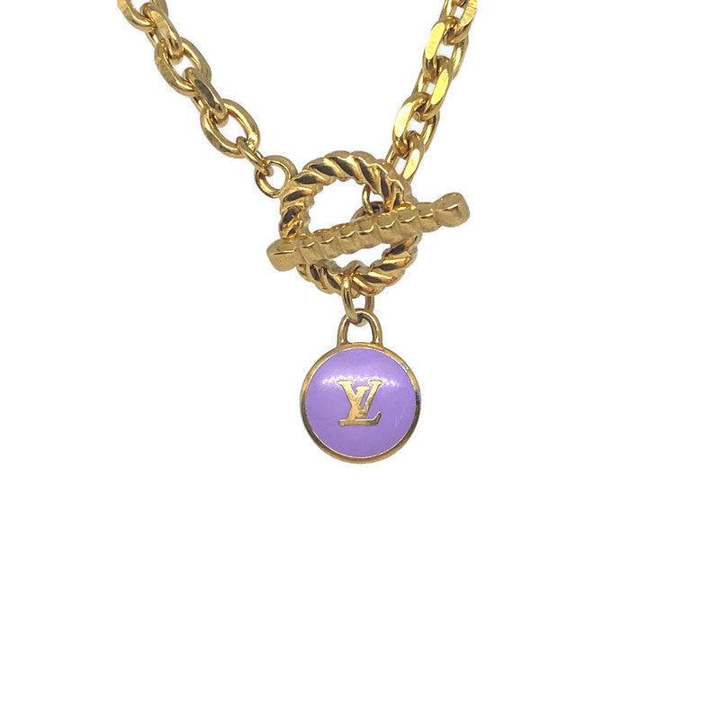 Authentic Louis Vuitton Logo Purple Pendant- Necklace